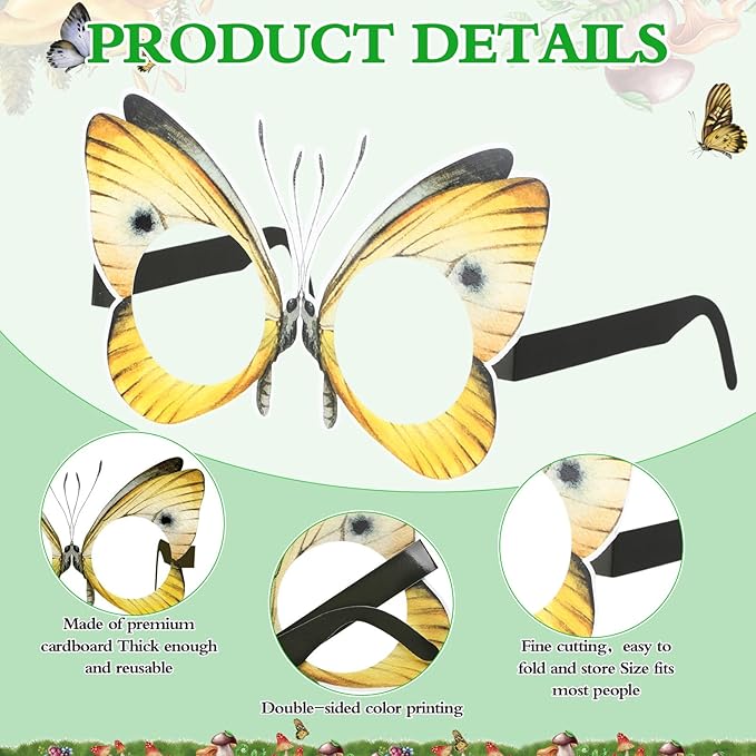 Pajean 36 Pcs Mushroom Party Decorations Eyeglasses Wild Mushrooms Paper Glasses Supplies Enchanted Forest Photo Booth Props Frame Favors for Woodland Shower Birthday Spring Party Decor Supplies