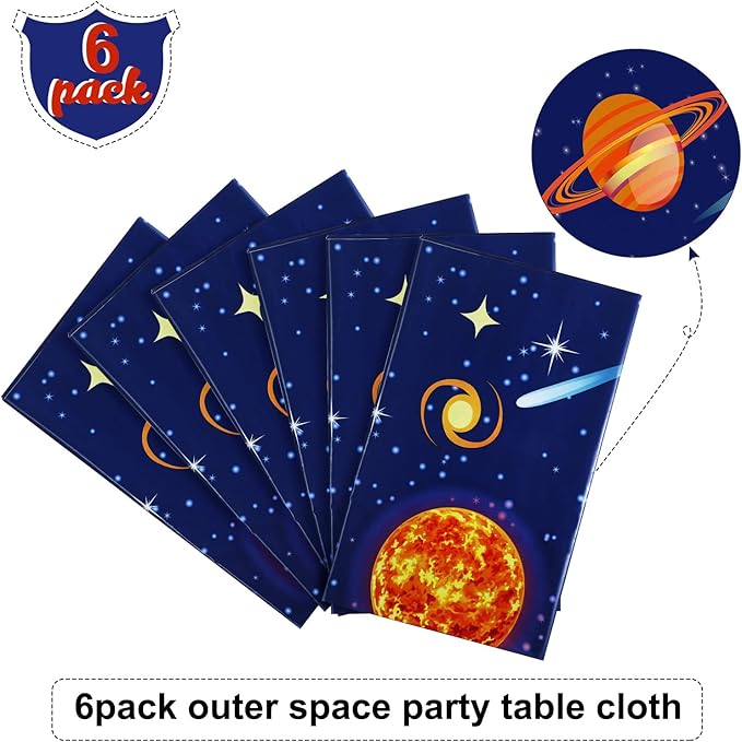 Sumind 6 Pieces Space Tablecloth Decorations Plastic Outer Solar System Table Cover Planet Design for Kids Space Theme Birthday Party Decorations and Supplies for Birthday Home, 54 x 108 Inch