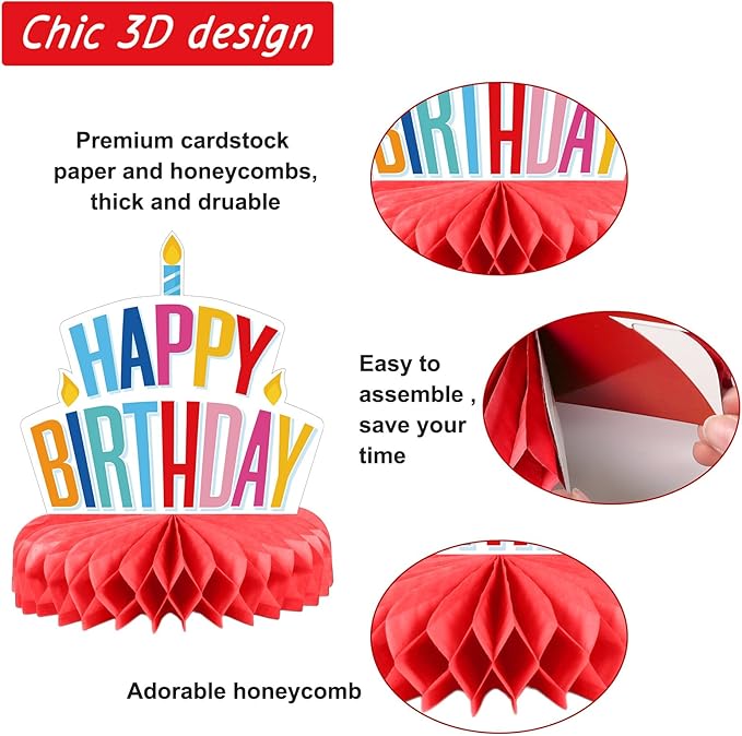 Pajean 8 Pieces Colorful Birthday Party Honeycomb Centerpieces Colorful Table Centerpieces Decorations Table Centerpiece Sign for Kids Adults Party Supplies