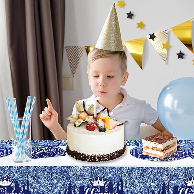 41pcs Navy Blue and Silver Party Supplies ,include 20 Plates, 20 Napkin and 1pcs Tablecloth,Used for Navy Blue and Silver Birthday Party Decoration (BBB)