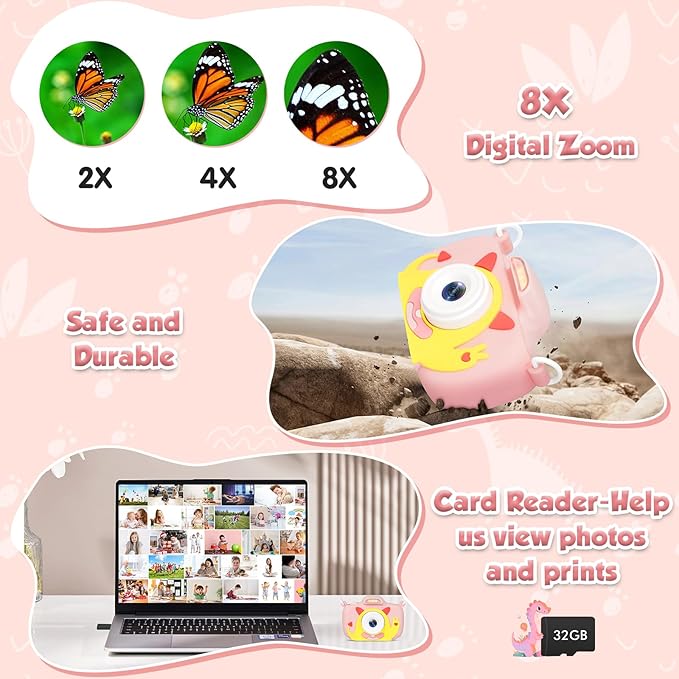 Kids Camera with Flashlight & 2.4in Screen, 1080P Dual Lens Toddler Camera- Christmas Birthday Gift for 3-12 Year Old Girls Boys, Kids Digital Camera with 32GB Card & Shockproof Case