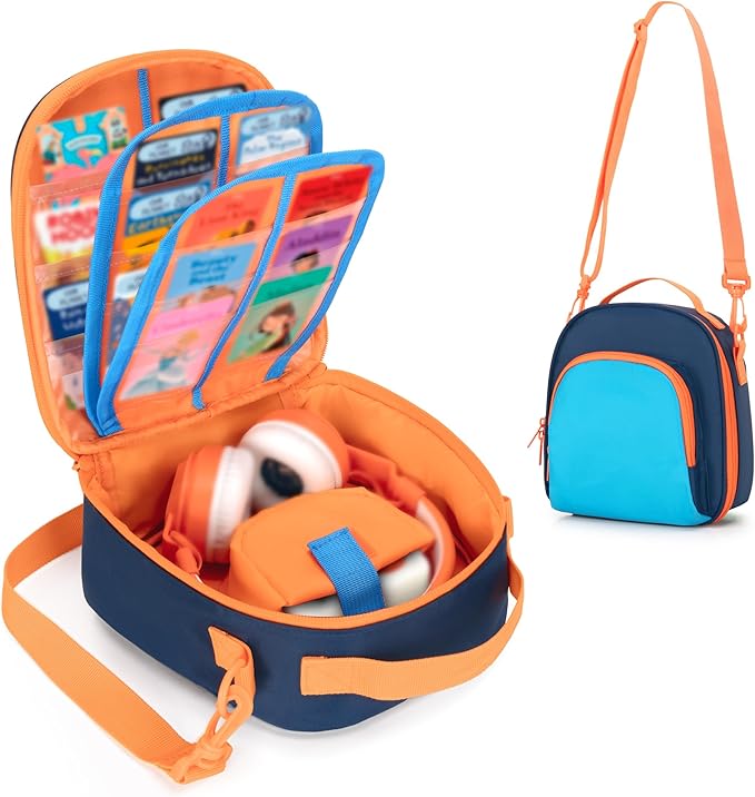 Carrying Case Compatible with Yoto Mini (2024 Edition), Card Holder Hold Up to 30 Cards, Travel Storage Bag for Audio Music Player & Headphone Accessories, Blue (Bag Only) Patented Design