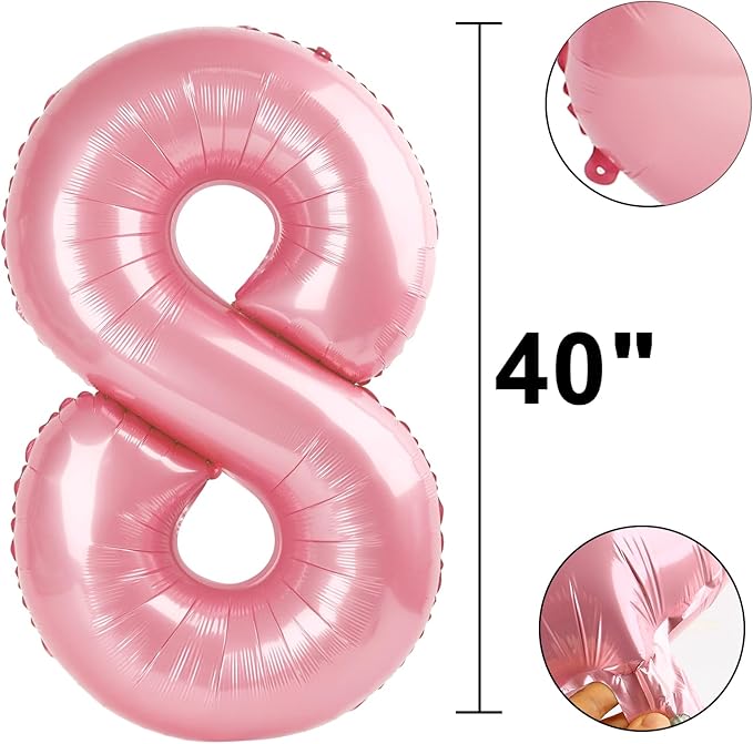 40 Inch Giant Pearlescent Pink Foil Number 8th 18th 28th Birthday Balloons Digit 8 Balloons for Men Women 80th Anniversary Party Decorations Supplies