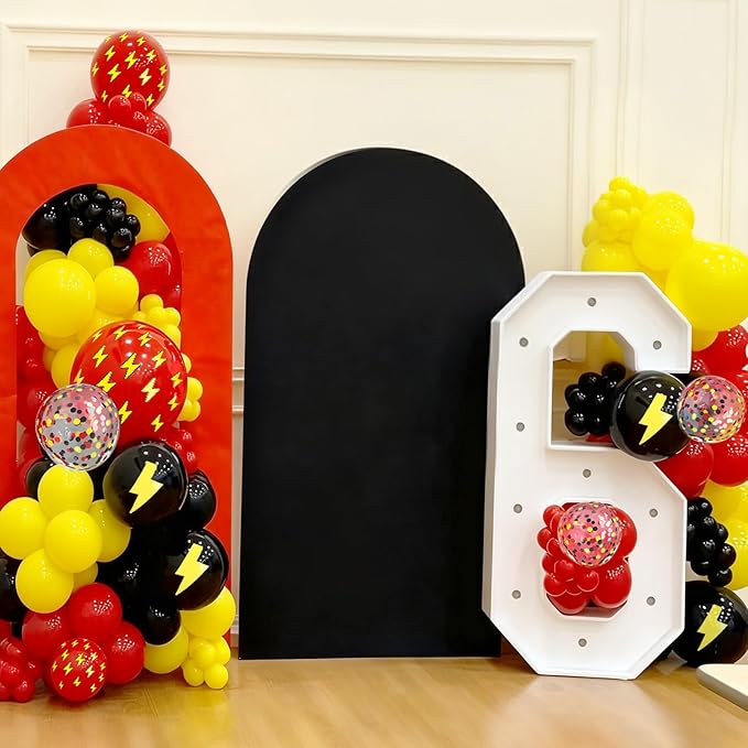 Red Yellow Black Balloons, 50PC 12 Inch Black Red Yellow Confetti Lightning Printed Balloons for Boys Birthday Baby Shower Graduation Party Decorations