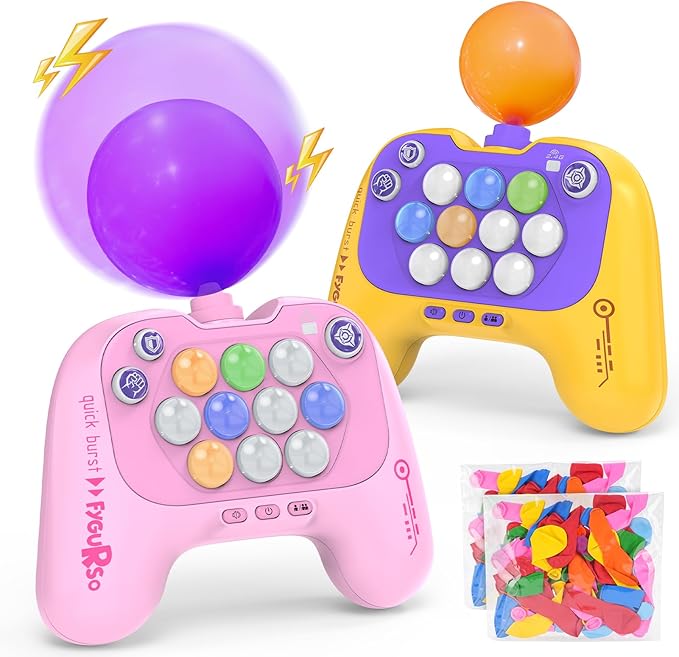Handheld Speed Pushing Game Machine with Balloons 2-Player Fidget Game Light Up Quick Push Games Fast Push Puzzle Games Console for 8 9 10 11 12+ Years Old Kids Adults-Pink+Yellow