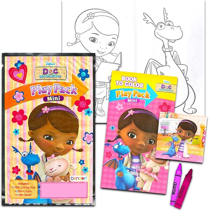 Disney Doc McStuffins Mini Birthday Party Favors Set for Kids - 24 Activity Play Pack Bundle with Mini Coloring Books, Stickers, Loot Bags, More Junior Doc McStuffins Party Supplies