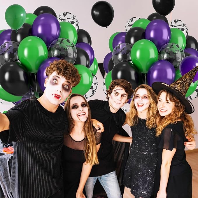 Halloween Balloons,12 Inch Halloween Green Black Purple Balloon, Bat Printed Latex Ballons for Halloweenday BOO Party Decorations,Birthday,Baby Shower Supply