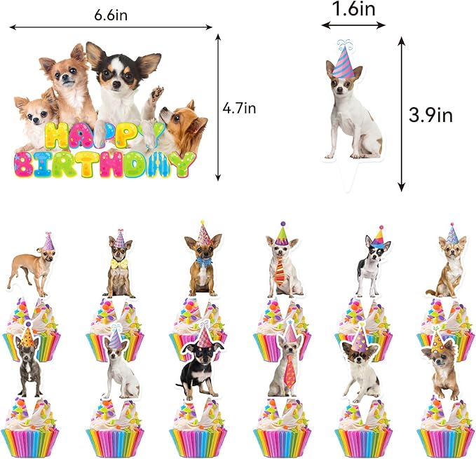 Chihuahua Birthday Party Supplies Chihuahua Dog Party Decorations Includes Chihuahua Dog Happy Birthday Banner Hanging Swirls Cake Topper Cupcake Toppers Balloons