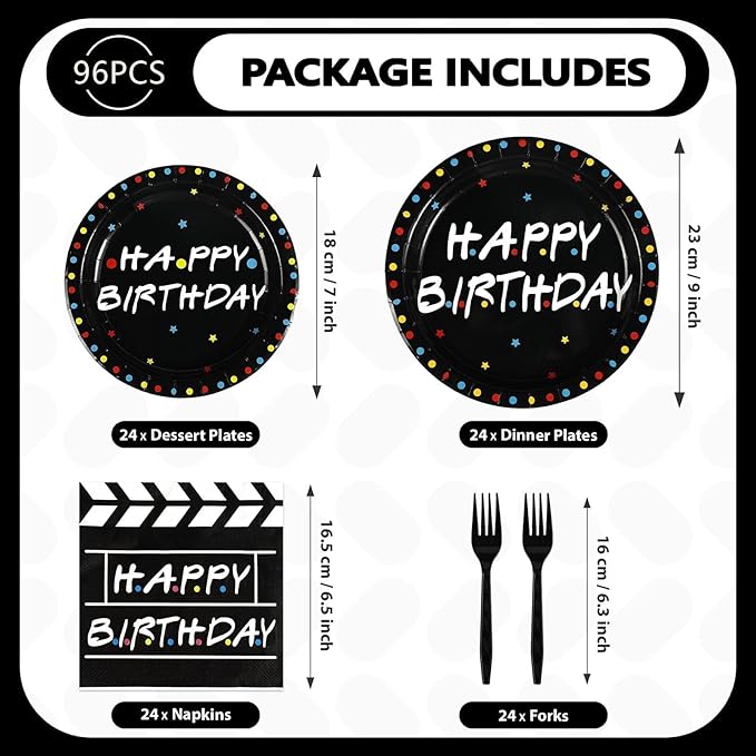 Grencian 96 Pcs iFriends Birthday Party Supplies iFriends Birthday Party Decorations iFriends TV Series Plates Tableware Set for TV Show Fans Friend Themed Parties Decor Serves 24