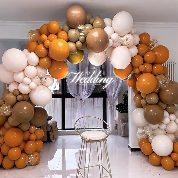 Fall Thanksgiving Balloon Arch Kit, 155 Pcs Boho Brown Orange White Balloons Garland for Baby Shower Autumn Birthday Party Decorations