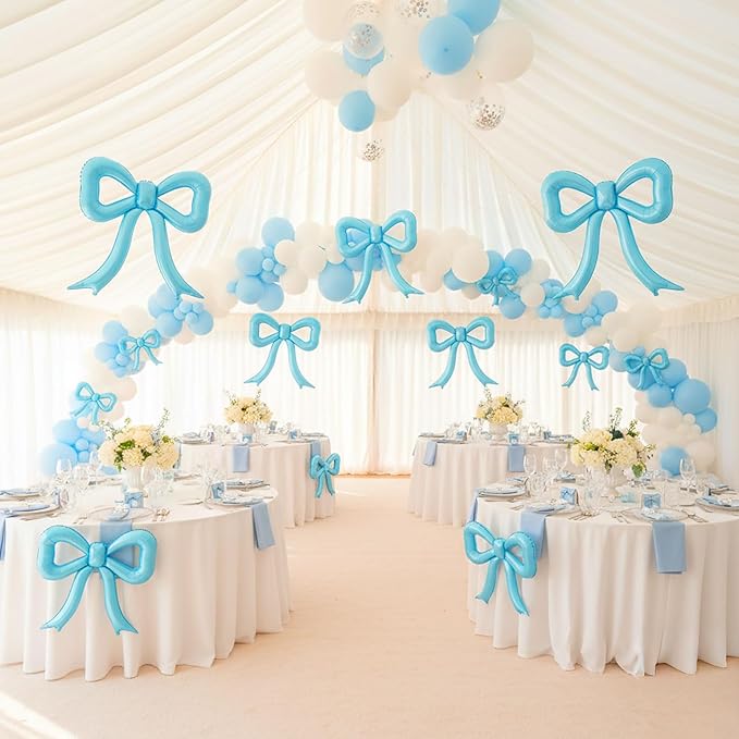 5 Pcs blue Balloons Bow Party Decorations for Bow Birthday Decorations Giant Foil Balloon for boy Baby Shower Bridal Engagement Wedding Decor Bachelorette Party Supplies
