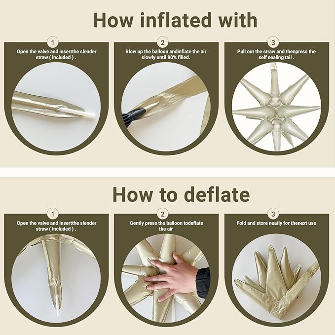 6 Pcs Cream Color Star Foil Balloons One-Piece 14-Pointed Star Balloon 4D Starburst Cone Mylar Balloon 22inch Christmas Birthday Wedding Wedding Anniversary Party Supplies(Cream Color)