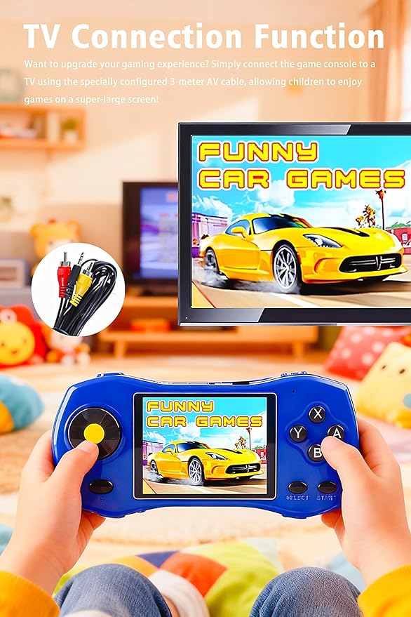 Children Game Console 3-inch Screen Sports car Design 250 64-bit Games TV Connectable Portable Video Games for Indoor/Outdoor/Travel Perfect Birthday/Holiday for Kids