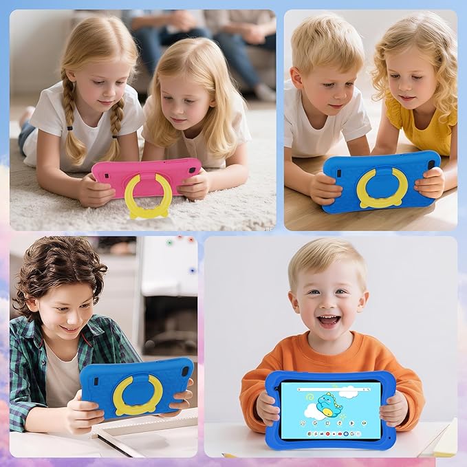 DigiLand 7 inch Kids Tablet, Quad-core CPU, 4GB+32GB+TF Expand,Dual Camera 2MP+5MP,Safety Eye Protection,Education,Tablet for Toddle with WiFi,Games,Parental Control APP,with Proof Case(Pink)
