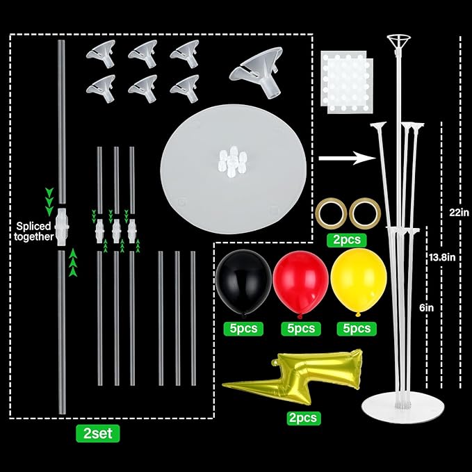Cartoon Party Balloons Stand Kit 2 Sets With 2 Yellow Lightning Foil Balloons Centerpieces for Tables Video Games Party Red Black Yellow Balloon for Baby Shower Cartoon Game Theme Birthday Decorations