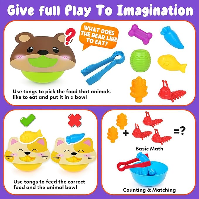 Counting Animals Color Sorting Toys for Toddlers,Montessori Preschool Learning Animals Matching Feeding Sorting Games Christmas Stocking Stuffers Gifts for Boys Girls Ages 3+