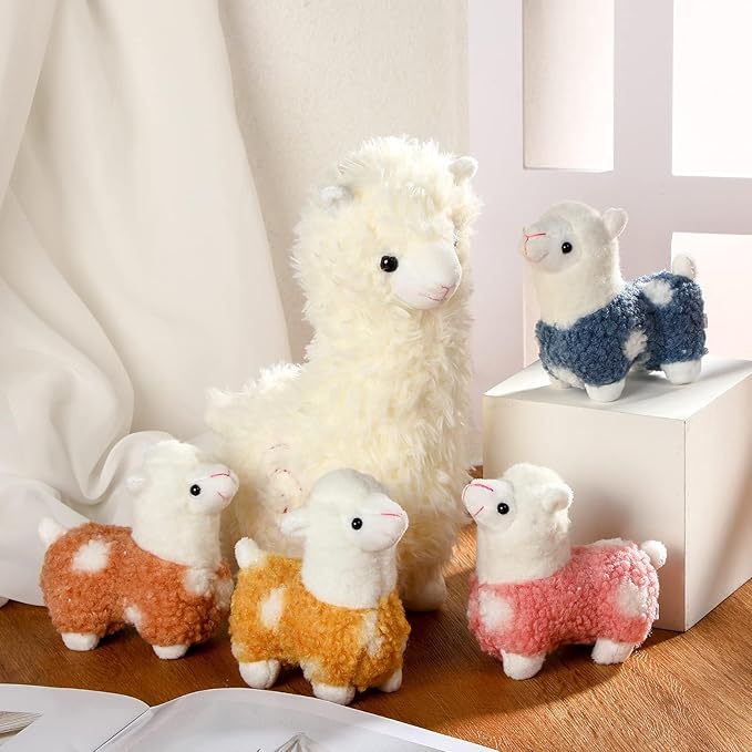 Civaner Llama Stuffed Animal with 4 Baby Llama Plushies Cute Alpaca Plush Set Soft Kawaii Alpaca Pillow for Kids Girls Easter Mother's Day Birthday Party Charity Donation Home Decor(White)
