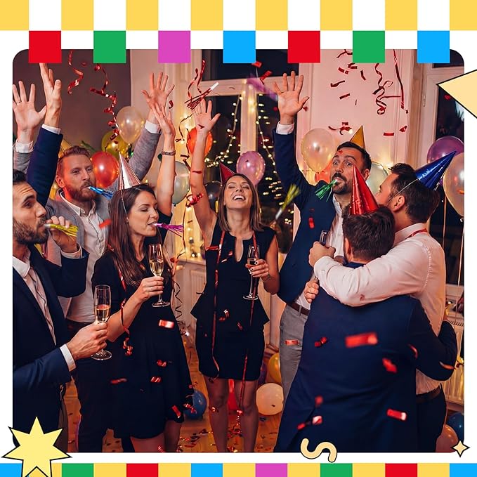 Sumind 24 Pcs Multicolor Noise Makers Glitter Noise Makers Metallic Fringed Party Blowers for Adults Birthday Graduation Sporting Events 2026 New Years Party Favor Supplies