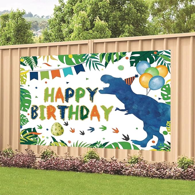 Watercolor Dinosaur Birthday Party Backdrop Dino Happy Birthday Banner T-Rex Photography Background for Boys Party Supplies 70.8 x 47.2 Inch