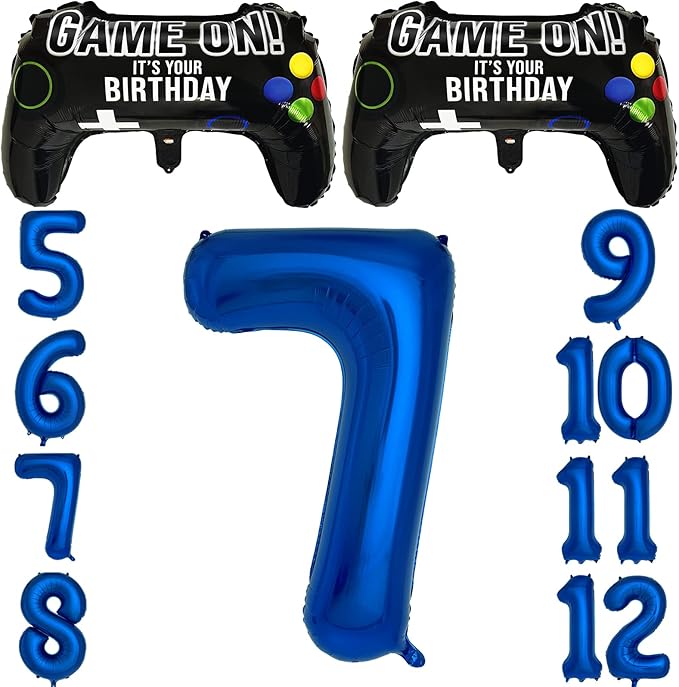 Navy Blue Video Game Party Supplies Boys 7th Birthday Party Decorations- 2 Packs Game On Balloons with Dark Blue Number 7 Balloon