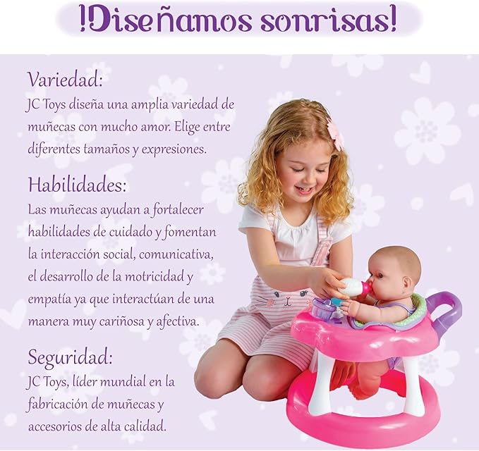 JC Toys Lots to Love Babies 14"" Doll and Walker | Wheeled Walker Gift Set and Accessories | Posable & Waterproof | Ages 2+" (16198), Pink