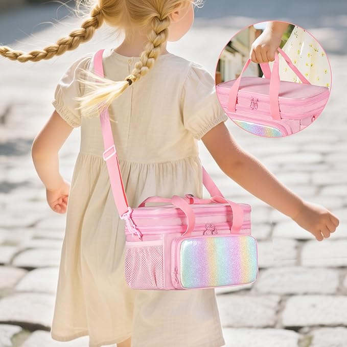 Carrying Case Compatible with Barbie Doll Clothes, Doll Accessories Storage Organizer, Double Layer Design, with Handle and Detachable Shoulder Strap, Case only (Pink)