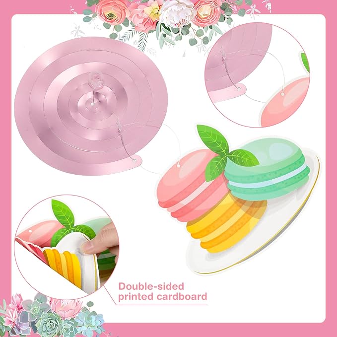 Faccito 53 Pcs Tea Party Decorations Birthday Supplies - Floral Tea Party Birthday Decor Hanging Paper Swirls with Teacup Partea Time Ceiling Decoration for Spring Women Adults Bridal Wedding Favors