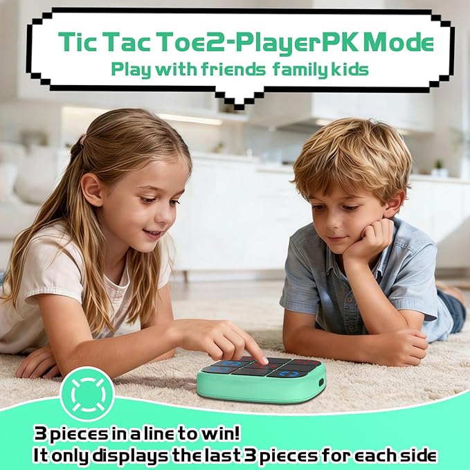 Rechargeable Tic-Tac-Toe Bolt Game, Upgraded 4-in-1 Handheld Puzzle Console, Electronic Educational Memory Game, Portable Travel Car Ride Board Games for Kids Adults (Cyan)