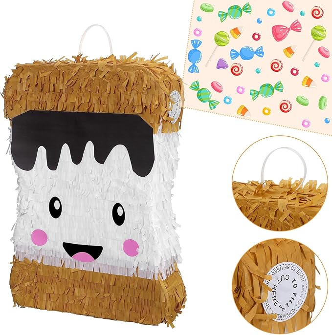 Soulchen Birthday Party Piñata Decorations Includes Eye Mask Stick Blindfold Confetti Birthday Party Camping Theme Favor Supplies(S'more)