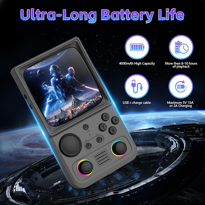 R36TMAX Retro Handheld Game Console, 4.0 Inch IPS HD Screen Retro Gaming Console, Handheld Game Console with 18000+ Classic Games, Supports WiFi Networked Fighting and OTG, Built-in 64G-Classic Gray