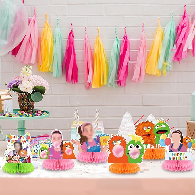 Rachel Girls Party Decorations Honeycomb Centerpiece, 7 Pieces English Teacher Theme 3D Double Side Cake Toppers Table Centerpieces, Photo Backdrop for Fans Birthday Party Decorations