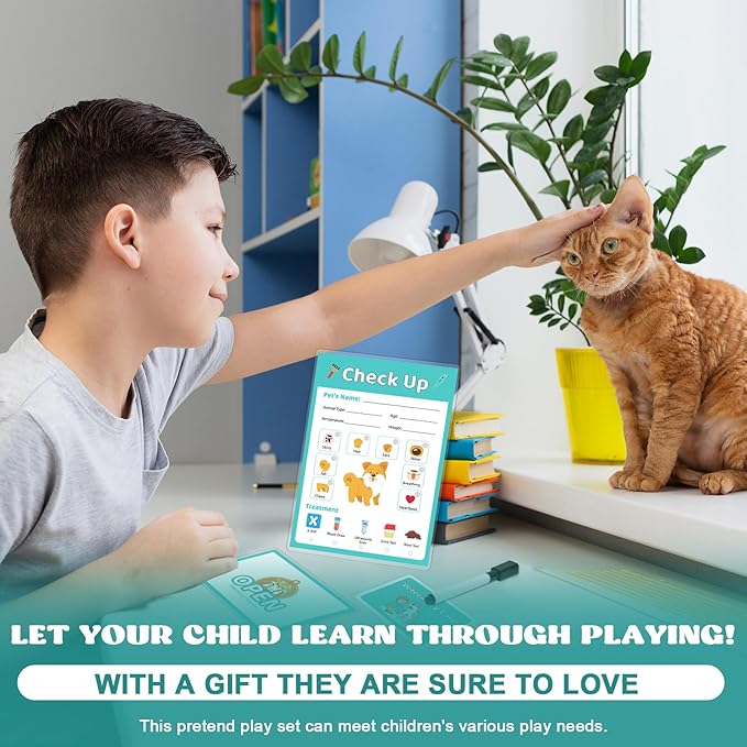 8 PCS Pretend Play Vet Kit Animal Care Pretend Play Veterinarian Supplies Pretend Vet Notepad Kids Double-Sided Imagination Playtime Pads Doctor 30 Pages with Pen for Toddler