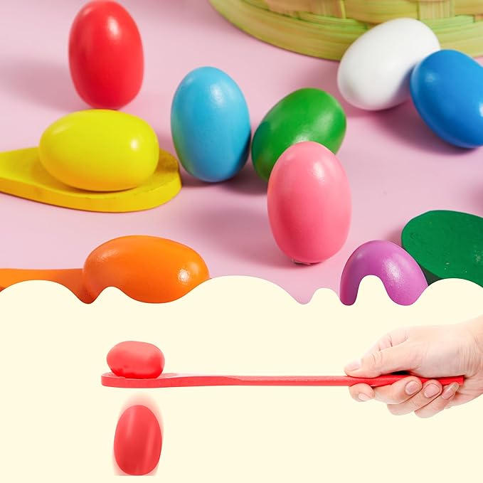 JOYIN 24 PCS Easter Egg and Spoon Race Game Set, 12 Players Carnival Egg and Spoon Relay Game for Kids & Family Activity Holiday Outdoor Yard Easter Egg Hunt Birthday Party Lawn