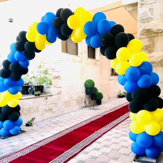 Balloons Blue Yellow and Black 60 Pcs, 12 Inch Dark Blue Yellow and Black Latex Balloons with Metallic Silver Balloons for Boys Police Robots Bat Hero Birthday Graduation Halloween Party Decorations