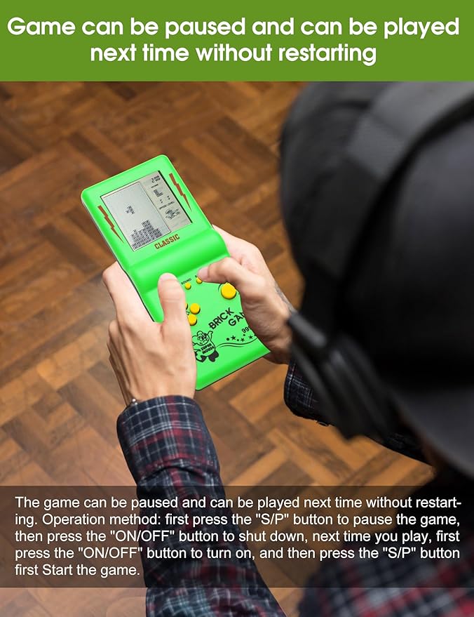 3.5-inch Large Screen Retro Brick Game Console for The 80s/90s Building Block Racing/Tank Game Built-in 23 Classic Games Nostalgic Puzzle Children's Console (Green)