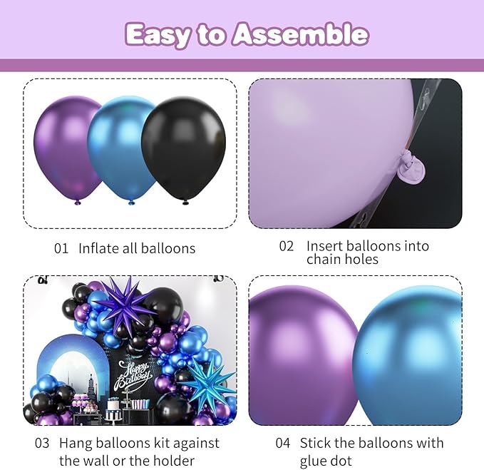 Black Purple Blue Balloon Arch Kit, Metallic Purple Blue Balloons Garland Kit with Star Balloons for Kids Video Game Party Decoration Baby Shower Engagement Party Supplies