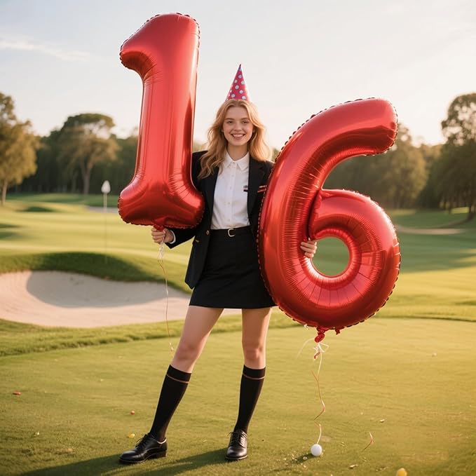 Red Number 6 Balloons,6 Helium Balloon Number Digital Six Balloon Huge Number Balloons for 6 Year Old Birthday Red Party Decorations 16th 26th 60th Birthday Party Supplies Anniversary Decorations