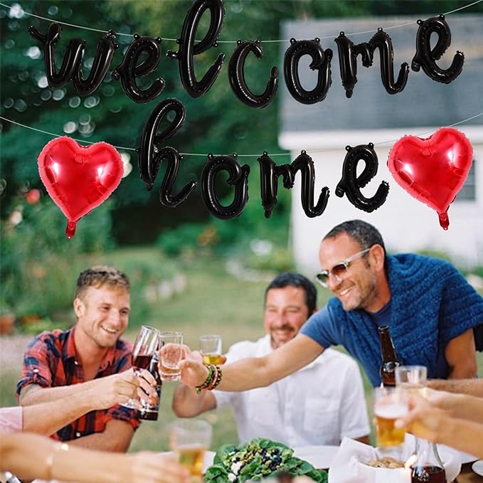 TONIFUL Welcome Home Balloons,Black Cursive Welcome Home Foil Balloons Banner 16 Inch Welcome Home Party Decorations for Homecoming Party Decorations House Warming Party Family Gathering Supplies