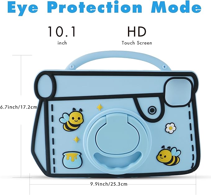 Kids Tablet, 10.1 inch Android 14.0 Tablet for Ages 3-12, Octa-core CPU, 10GB+64GB+1TB Expand, SIM, WiFi, 6000mAh Battery, HD IPS Eye-Care Display, Protective Case, Gift (Blue)