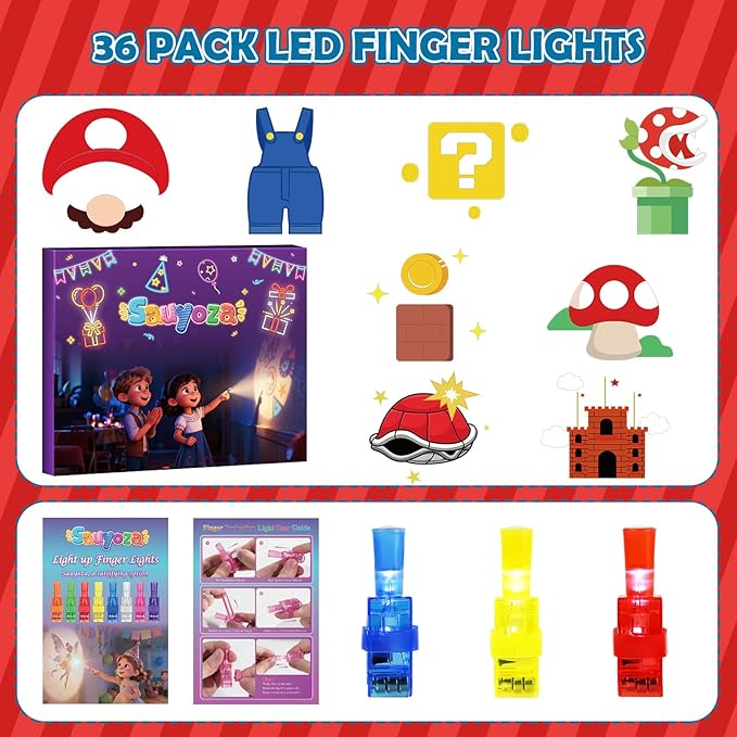 36 Pcs Game Party Favors LED Finger Lights, Glow in the Dark Birthday Party Supplies, Goodie Bag Stuffers Classroom Treasure Box Prizes for Kids