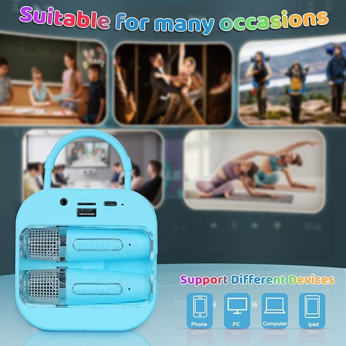 Mini Karaoke Machine for Kids, Girl Toys Gifts, Kids Karaoke Wireless Microphone for 4,5,6,7,8,9,10,11,12 Years Old Boys and Girls Christmas Party Gifts Toys (Blue)