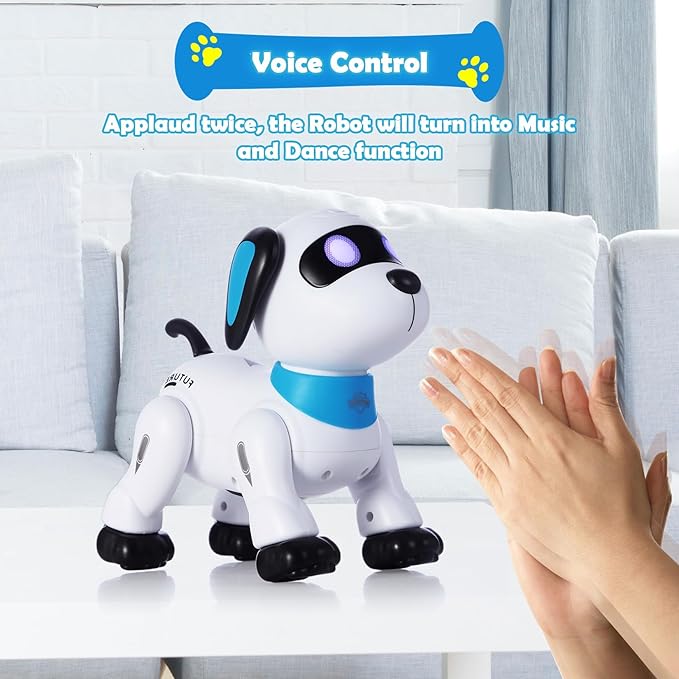 yiman Remote Control Robot Dog Toy – Programmable Smart Robot Dog for Kids 3+, Interactive Dancing & Sound, RC Stunt Toys with LED Eyes, Electronic Pet Toy for Boys & Girls Gifts (Blue)