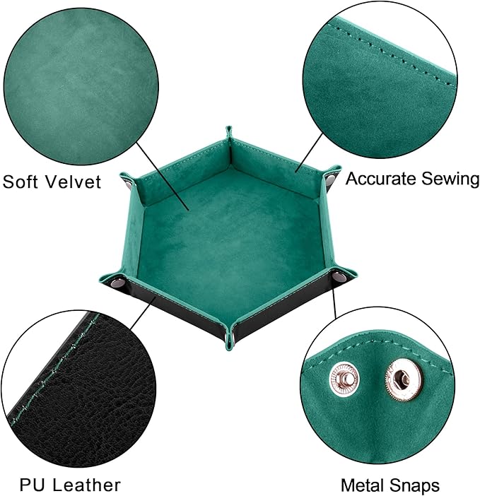 SIQUK 2 Pieces Dice Tray PU Leather Dice Trays Folding Hexagon Dice Holder Tray for Dice Games Like RPG, DND and Other Table Games (Cyan and Black)