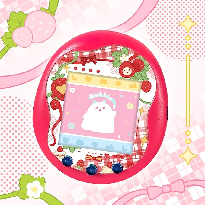 Holographic Laser Faceplate Sticker for Tamagotchi Uni, Self-Adhesive DIY Face Plate Decal, Shimmering Protective Skin for Virtual Pet - (for uni-Strawberry RED)