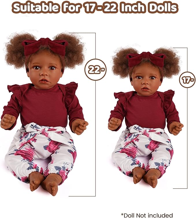BABESIDE 3 Pcs Reborn Baby Doll Clothes for 17-22 Inch Babydolls, Floral Patterns Lifelike Baby Doll Accessories for Realistic Baby Dolls Girl, Wine Red