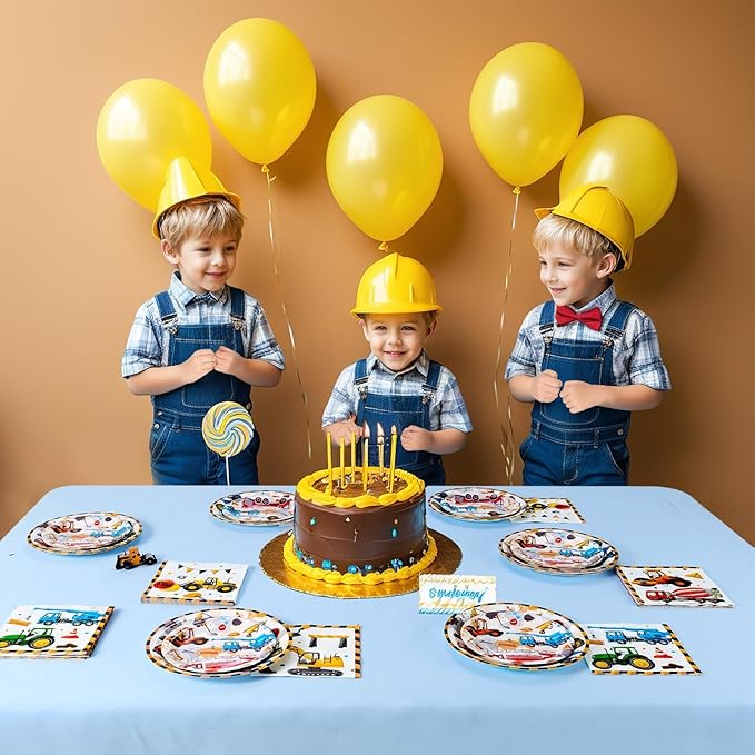WERNNSAI Construction Birthday Supplies - 48PCS Construction Party Plates and Napkins Truck Theme Party Supplies Dump Truck Party Tableware Set for Boys Kids Baby Shower Birthday Serves 16 Guests