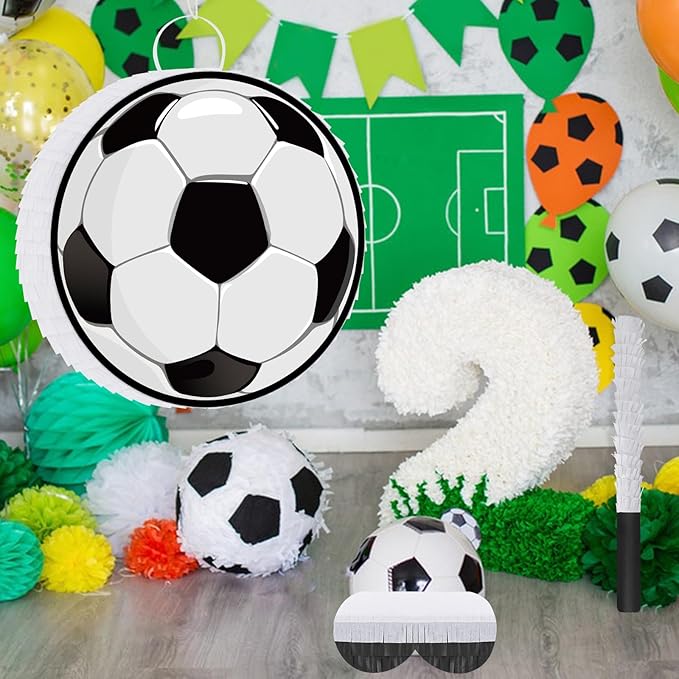 Hooqict Soccer Ball Pinata with Blindfold and Bat Stick Soccer Birthday Party Decorations for Kids Boys Men Sports Themed Party Supplies School Classroom Activities
