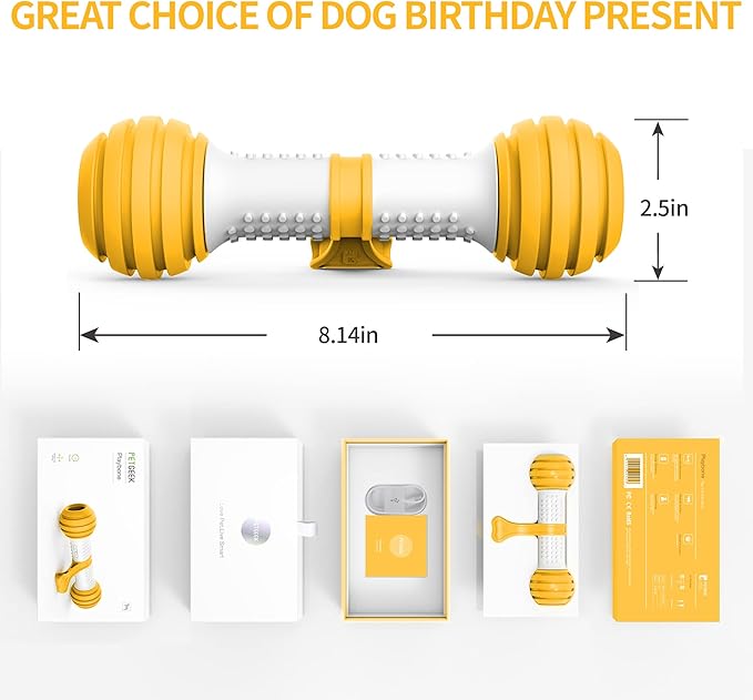 PETGEEK Interactive Dog Toys, Motion Activated Electronic Dog Toy Interactive Dog Bone Toys for Medium Large Dogs, USB Rechargeable Automatic Dog Toy for Boredom and Stimulating (Yellow)