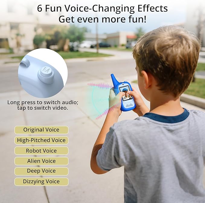 Anbte Video Walkie Talkies for Kids with Cute Silicone Case, 2 Pack Rechargeable Two Way Radios Toys for Boys Girls Age 3-8, Easy to Use, for Family Game Outside Camping Indoor Outdoor, Blue