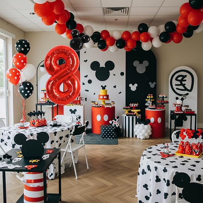 Vuzvuv 40 Inch Mouse Number Balloon No.8, Black Mouse Head Balloon and Red Giant Giant Number Eight Balloon for Birthday, Mouse Theme Party Supplies, Baby Shower,Anniversary Decoration